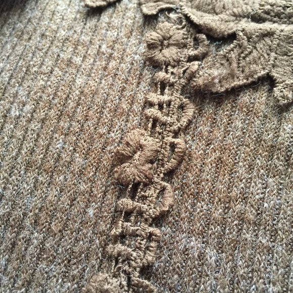 Long Top/Sweater Dress Knit With Lace and Sheer Overlay Chocolate Brown XL - Picture 6 of 14